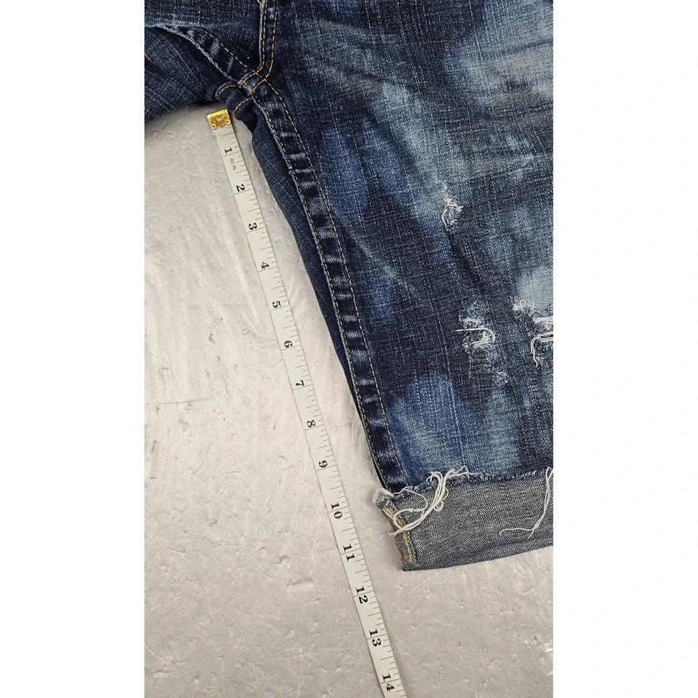 True Religion Cut-Off Bobby Shorts Mens 32 Blue Acid Wash Dark Denim Y2K